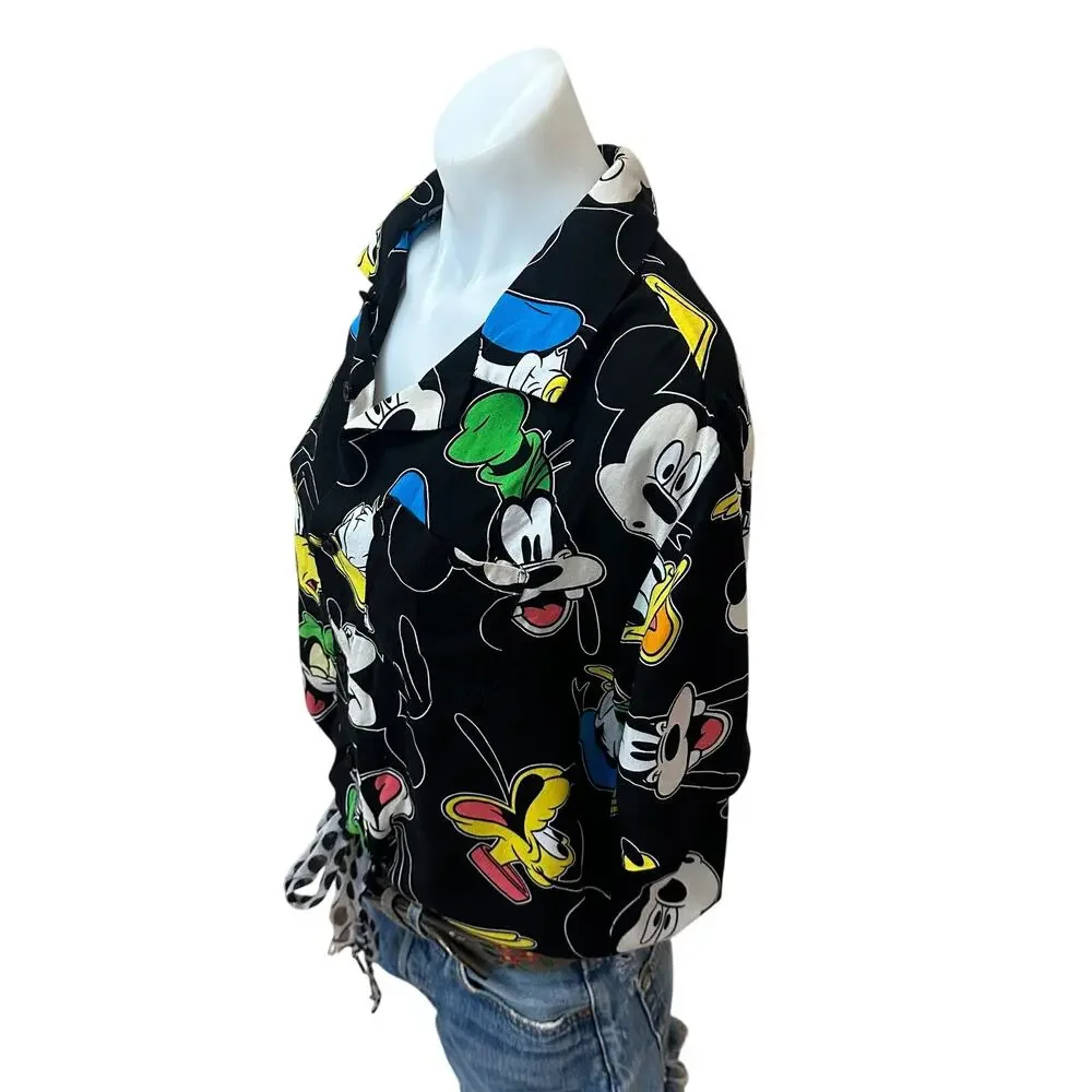 Hawaiian Mickey Mouse Tropical Shirt Button Down Crop Top One Size Oversized - Picture 2 of 6